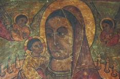 Vierge à l'Enfant, détail, Nicolo Brancaleon (ac.1480-1520), IESMus10429 © Projet “Création picturale en Éthiopie : analyses des matériaux, des procédés technologiques et des processus artistiques”