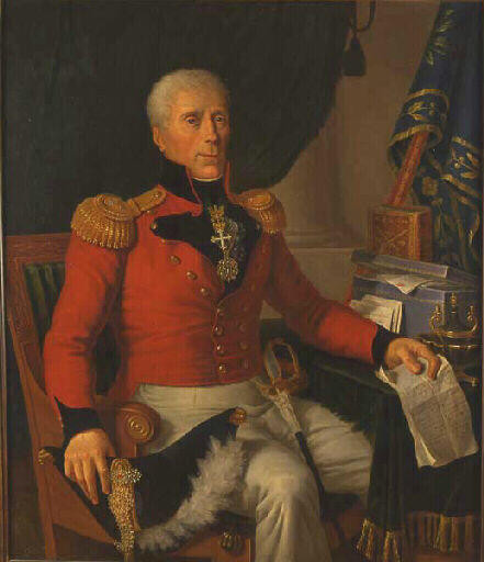 Portrait of Benoit de Boigne in military uniform, sitting at a desk