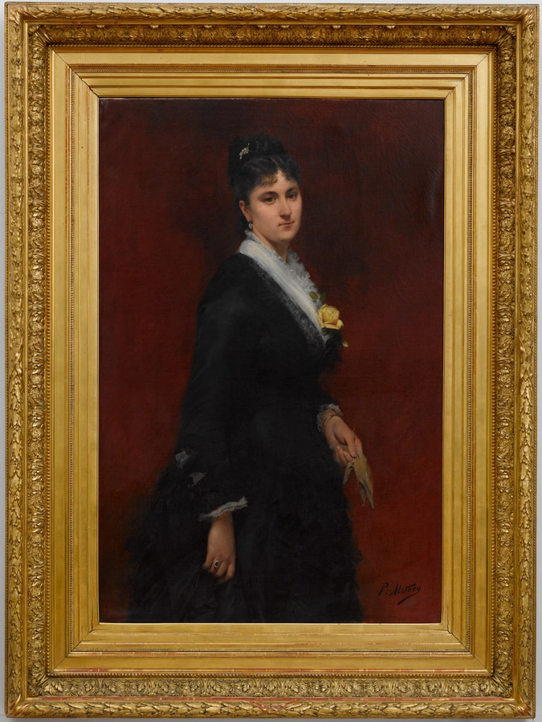 Painted portrait of Marie Grobet in a black dress.