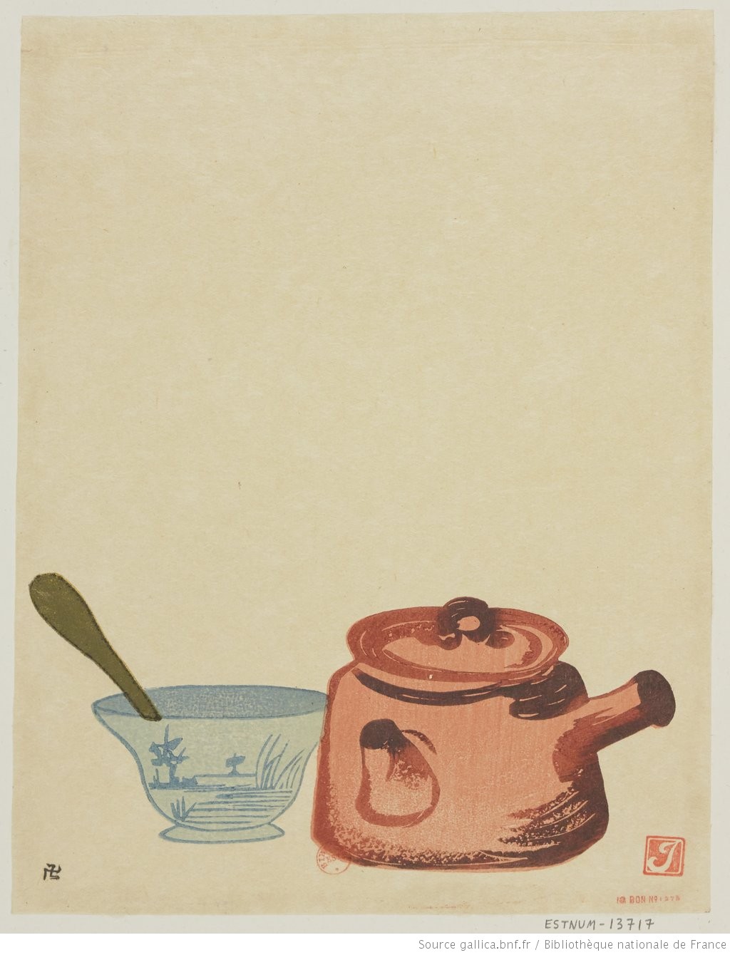 Painting on paper of a Japanese teapot and cup
