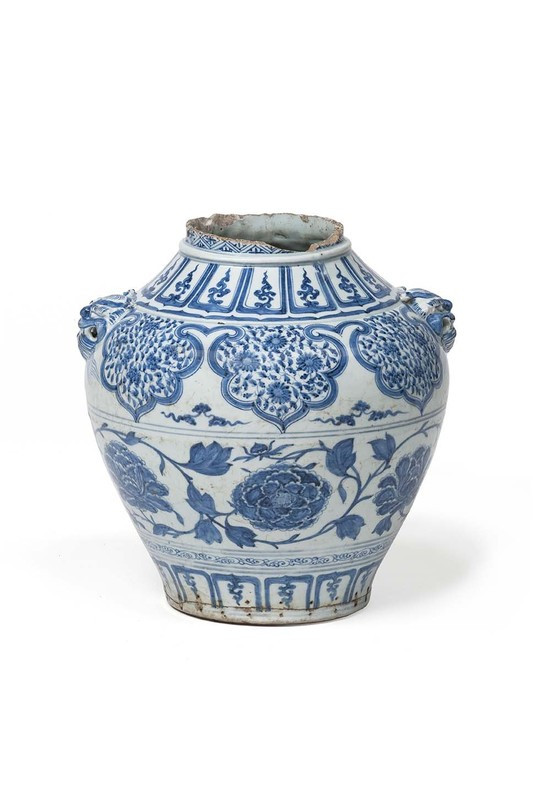 Photograph of a white and blue vase