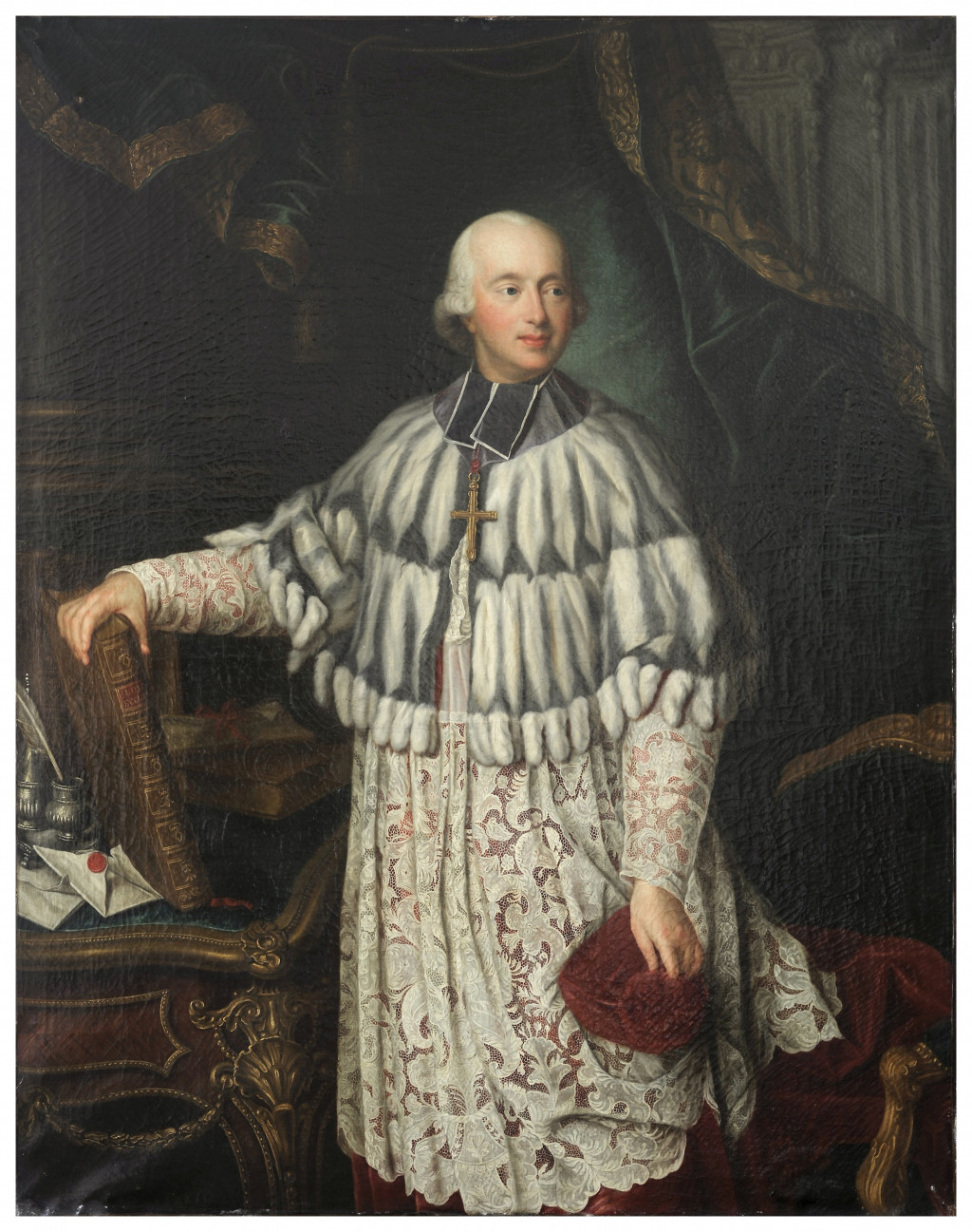 Painted portrait of the cardinal in official attire. 