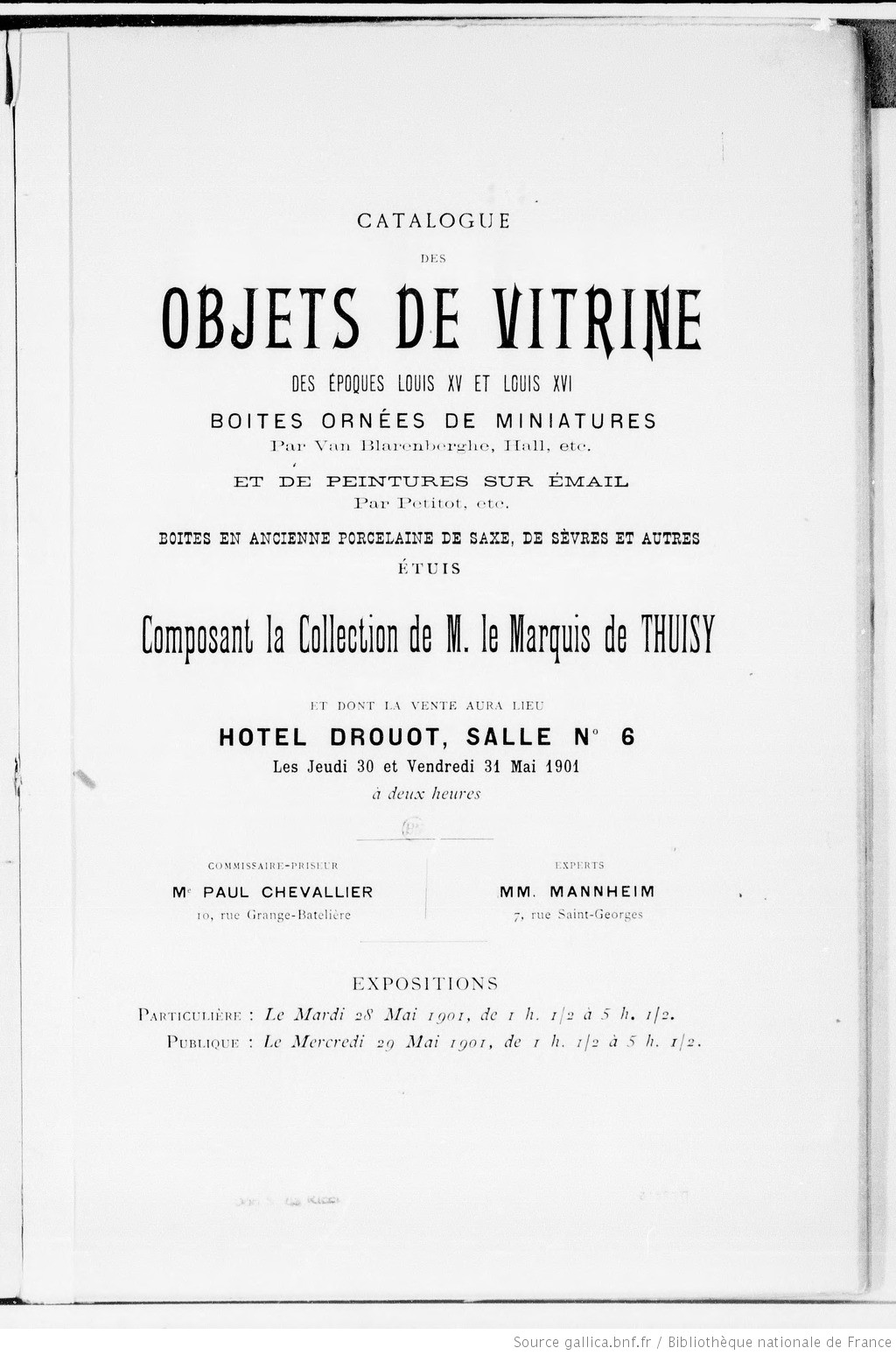 Catalogue des objets de vitrine des époques Louis XV et Louis XVI, boîtes ornées de miniatures... et de peintures sur émail..., étuis composant la collection de M. le marquis de Thuisy...