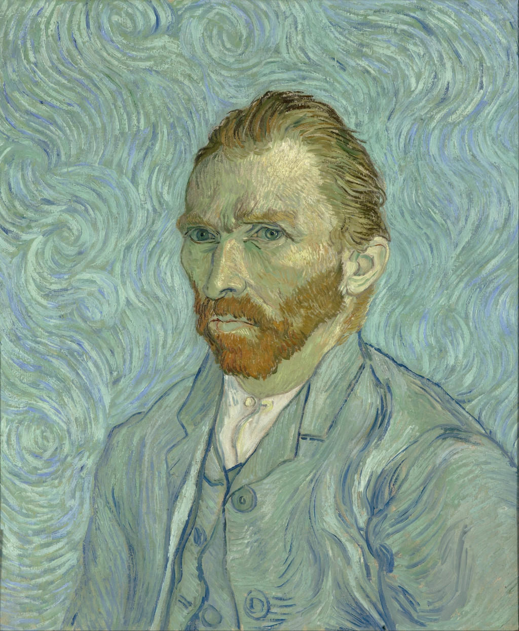 Portrait peint de Van Gogh sur fond bleu