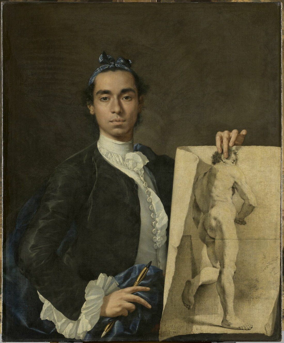Meléndez, Luis Egidio : Portrait de l'artiste tenant un dessin d'académie masculine, Paris, Musée du Louvre. © 2021 RMN-Grand Palais (musée du Louvre) / Mathieu Rabeau
