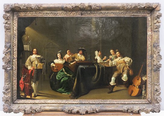 Jacob Duck (d'après), Une joyeuse compagnie, XVIIe siècle, huile sur toile, 46 x 72 cm, MNR 678, Paris: Musée du Louvre.