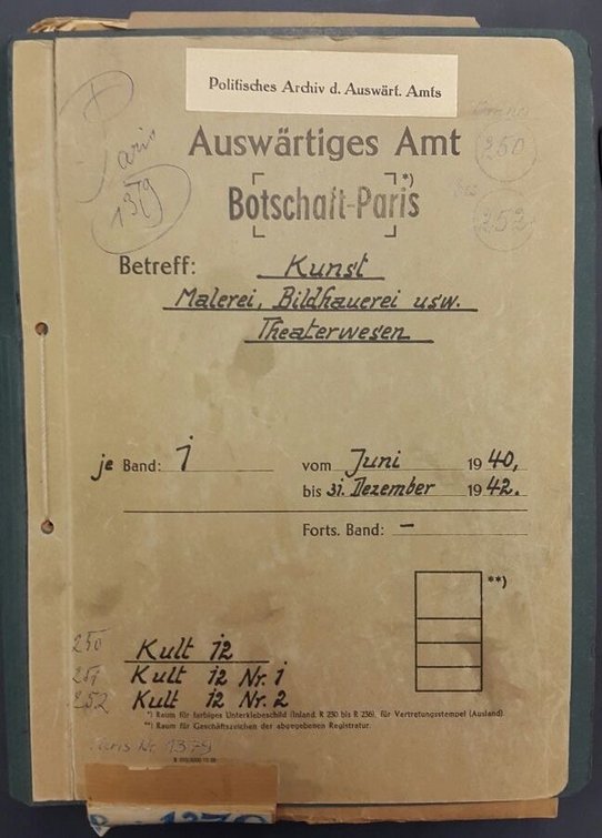 Copie d'un télégramme de Eberhard Künsberg, 27 août 1940. Source : Politisches Archiv des Auswärtigen Amt (PA AA), dossier Paris 1379, couverture.