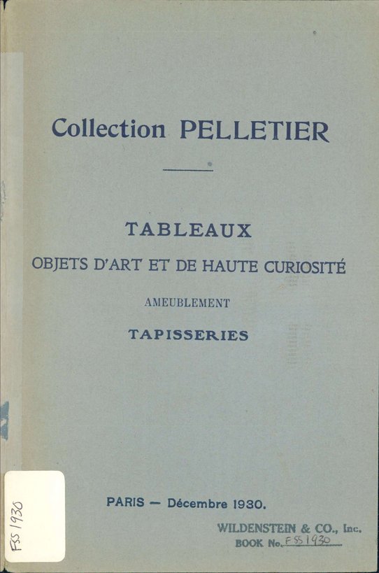 Catalogue de la vente Pelletier du 3 décembre 1930, couverture. Source : Wildenstein Plattner Institute.