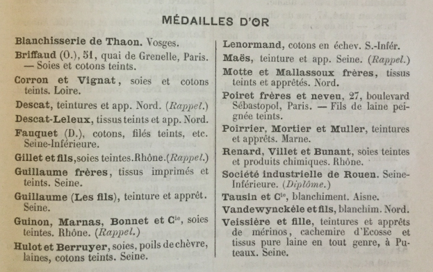 Extrait du Catalogue complet des récompenses décernées aux exposants français à l’exposition universelle de 1878, Paris, Hachette, 1879, p. 179.