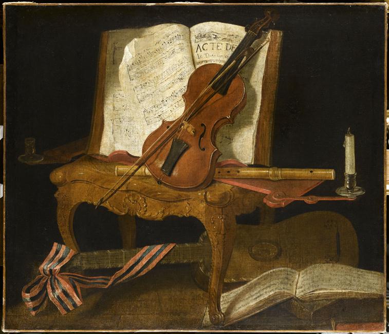 Jean-Baptiste Oudry, Nature morte au violon, devant de la cheminée, huile sur toile, Paris, Musée du Louvre. © RMN-Grand Palais (musée du Louvre) / René-Gabriel Ojéda