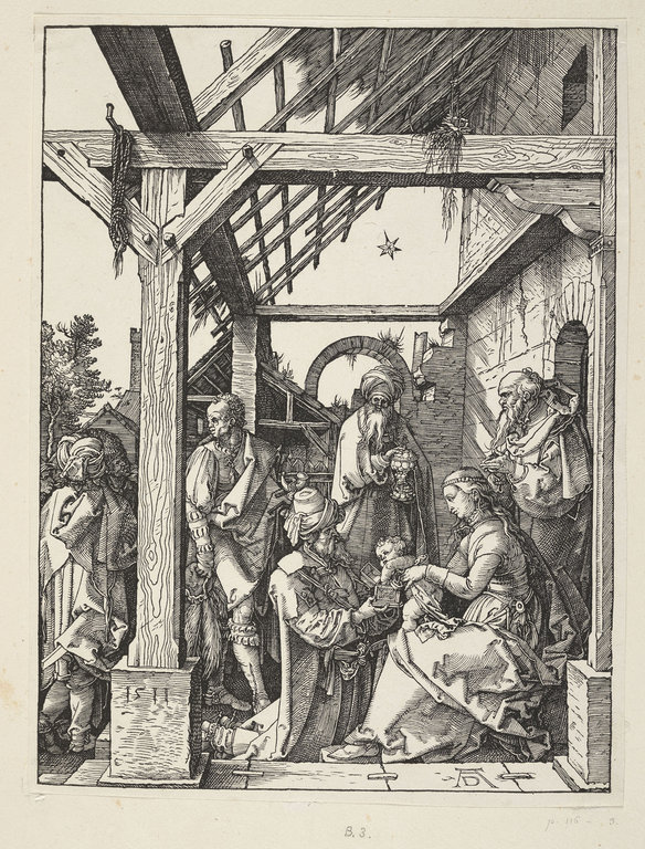 Figure 3. Albrecht Dürer, L’Adoration des Mages, vers 1503, gravure sur bois, H. 36 cm x L. 34 cm. L 36 LR/34 Recto, Paris, musée du Louvre. © RMN-Grand Palais (Musée du Louvre) / Tony Querrec.