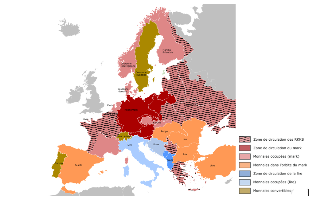 Carte de l’occupation monétaire de l’Europe