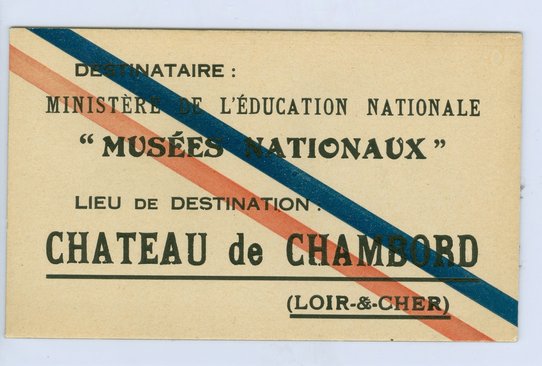 Etiquette neuve destinée à une caisse provenant du château de Saint germain-en-Laye en partance pour Chambord. Source : © Archives nationales (20144792/20) 